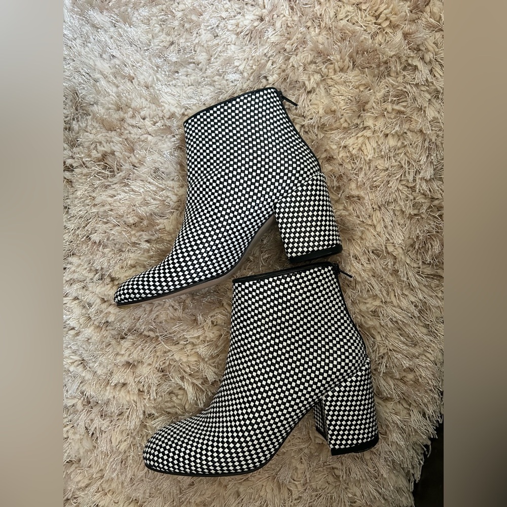 Stuart Weitzman Black and White Checkered Ankle Boots - 8.5